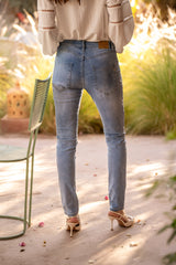 Jean bleu clair,Jeans Bella Boyfriend à boutons argentés - Jean femme - Place du jour