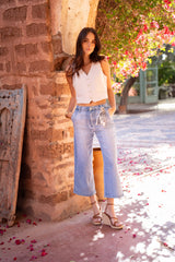 Jean bleu clair,Jean chino coupe droite 7/8 - Jean femme - Place du jour