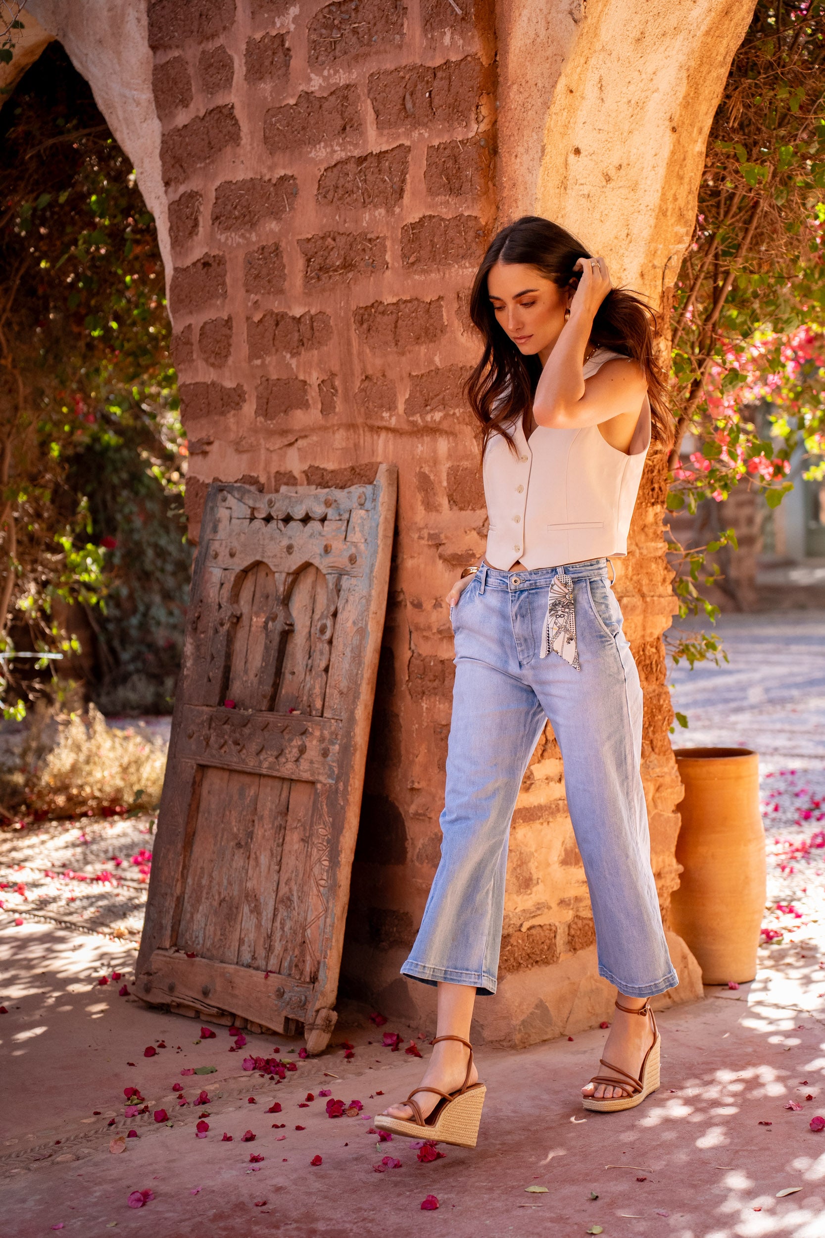 Jean bleu clair,Jean chino coupe droite 7/8 - Jean femme - Place du jour