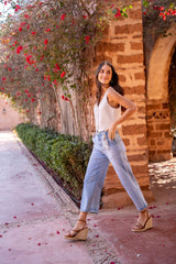 Jean bleu clair,Jean chino coupe droite 7/8 - Jean femme - Place du jour