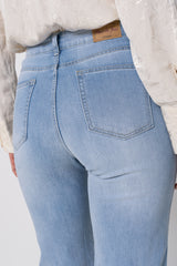 Jean bleu clair,Jean coupe droite bas frangé foulard - Jean femme - Place du jour