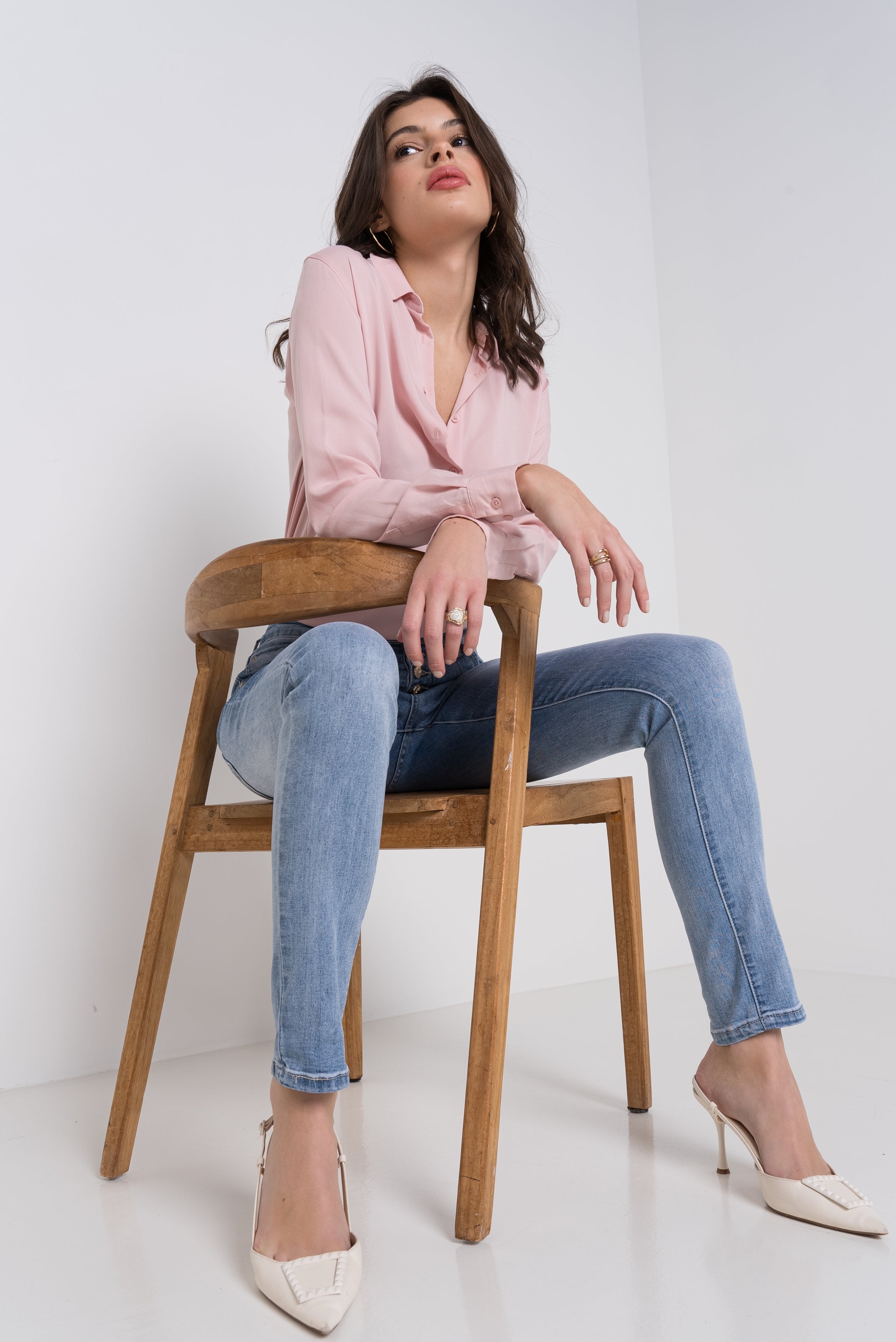 Jean bleu clair,Jean Boyfriend taille haute boutons dorés - Jean femme - Place du jour