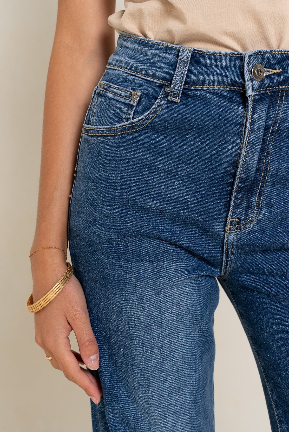 Jean bleu medium,Jean coupe droite fermeture zip - Jean femme - Place du jour