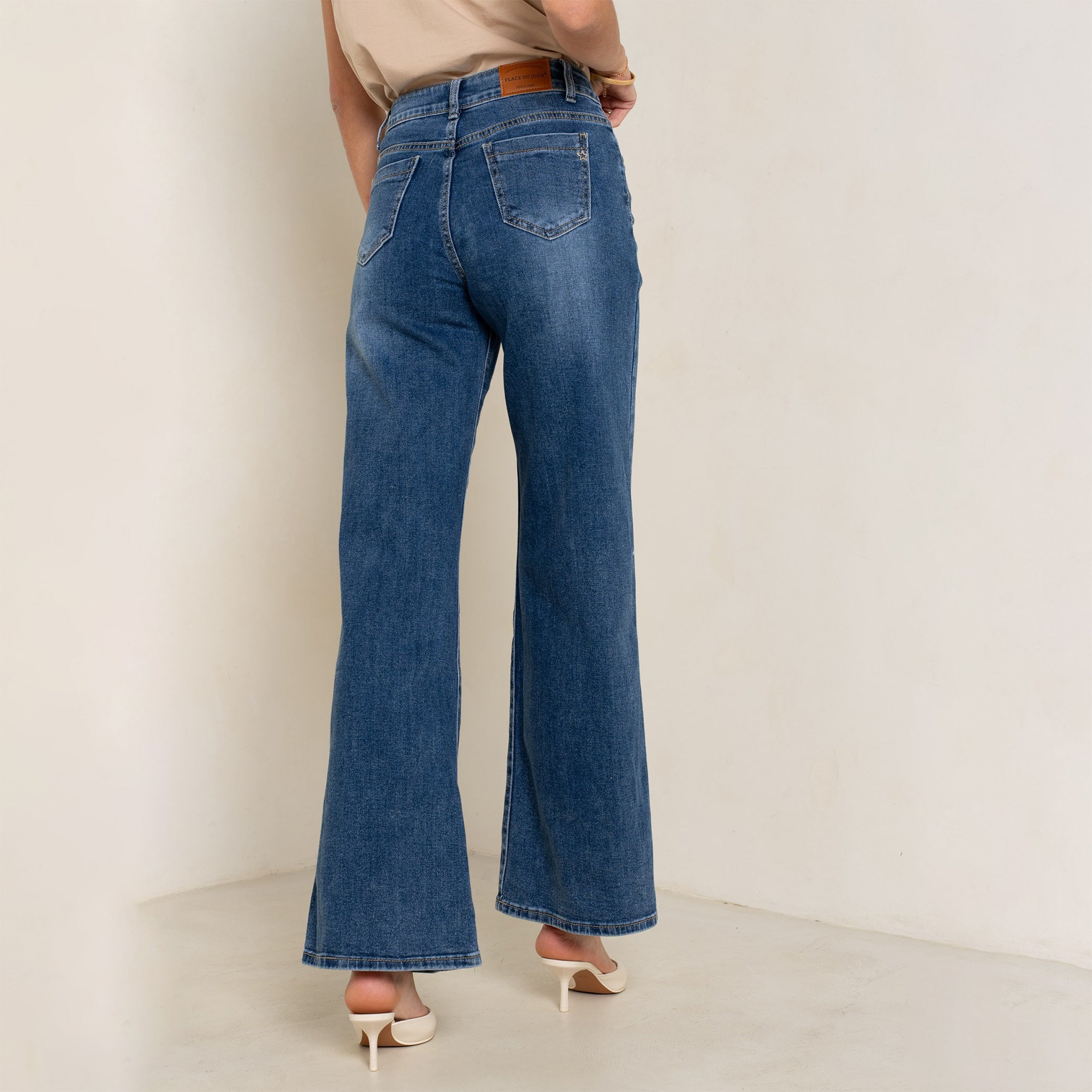 Jean bleu medium,Jean coupe droite fermeture zip - Jean femme - Place du jour