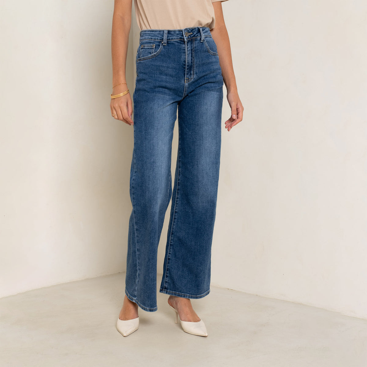 Jean bleu medium,Jean coupe droite fermeture zip - Jean femme - Place du jour