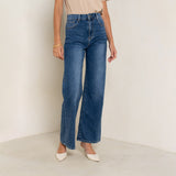 Jean bleu medium,Jean coupe droite fermeture zip - Jean femme - Place du jour