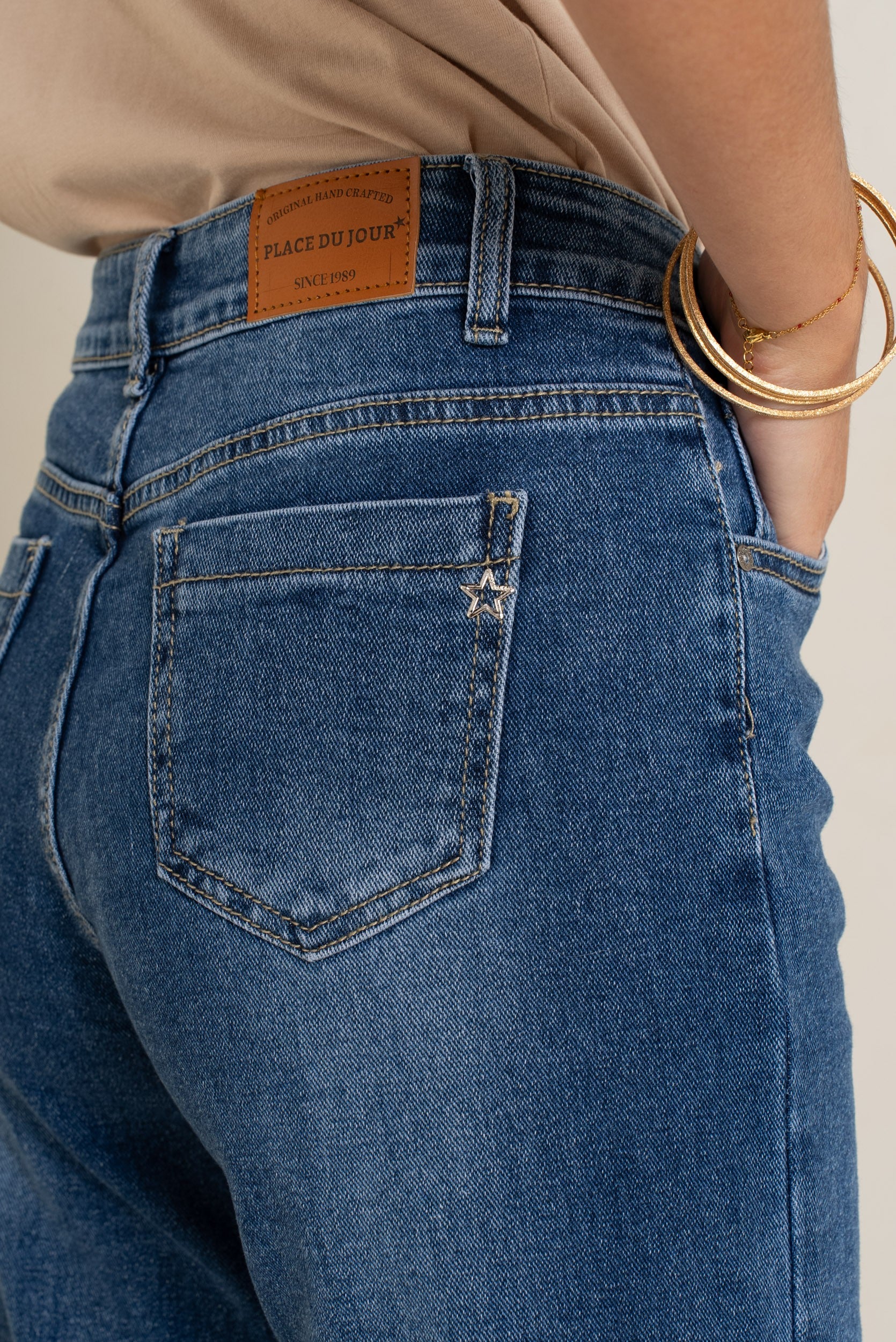 Jean bleu medium,Jean coupe droite fermeture zip - Jean femme - Place du jour