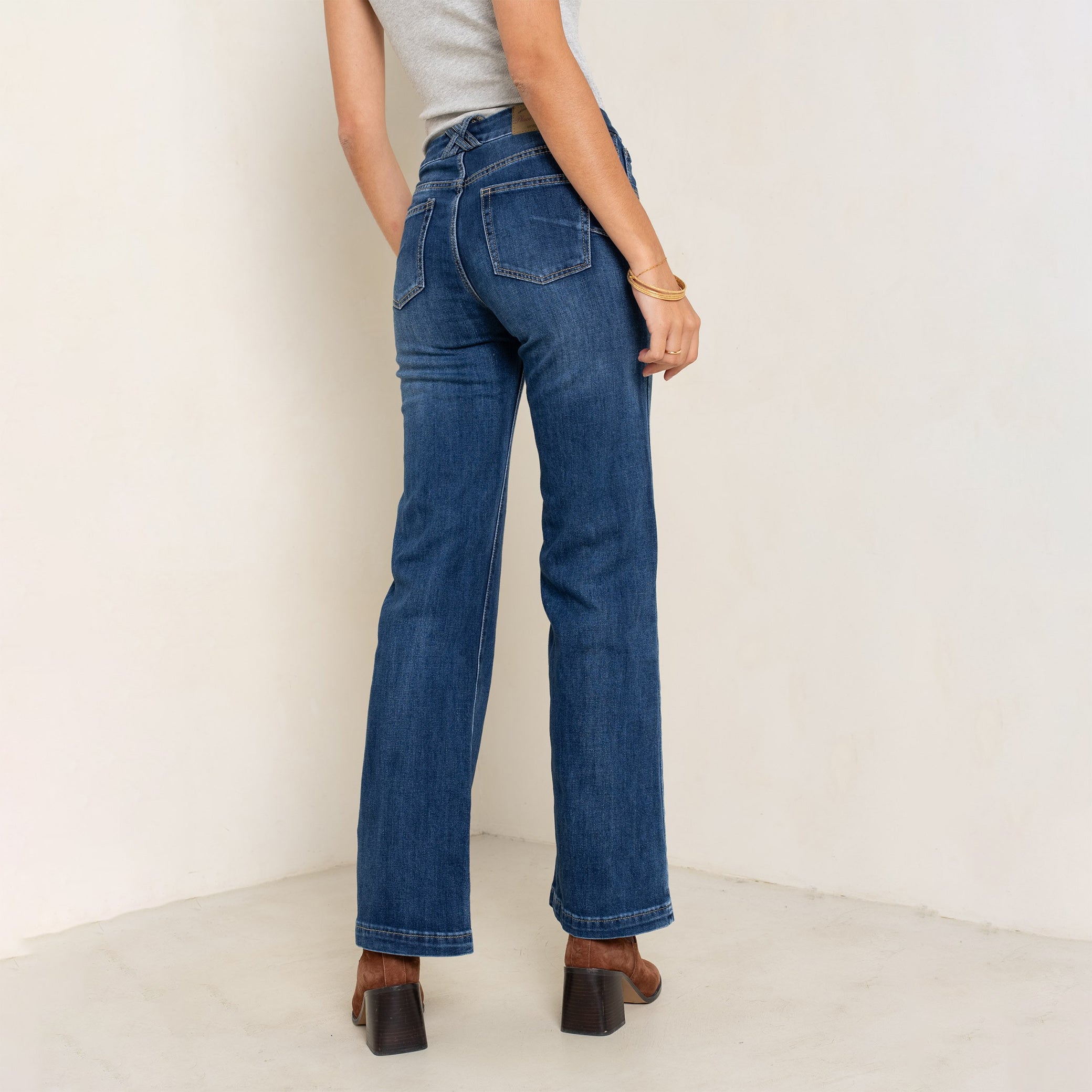 Jean bleu fonce, Jean Estelle Taille Haute coupe droite - Jean femme - Place du jour