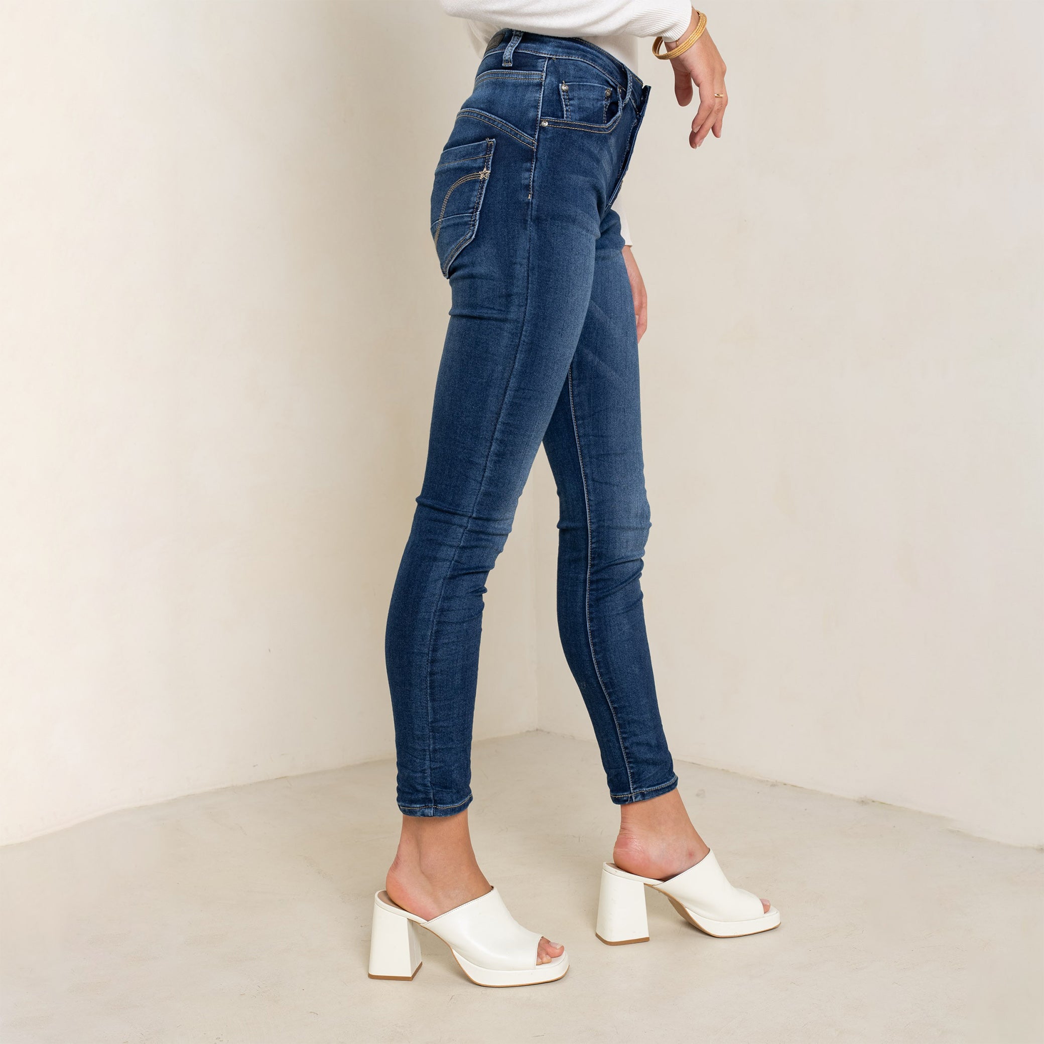 Jean bleu fonce,Jean Stretch Joggjean Taille Haute - Jean Femme - Place du jour