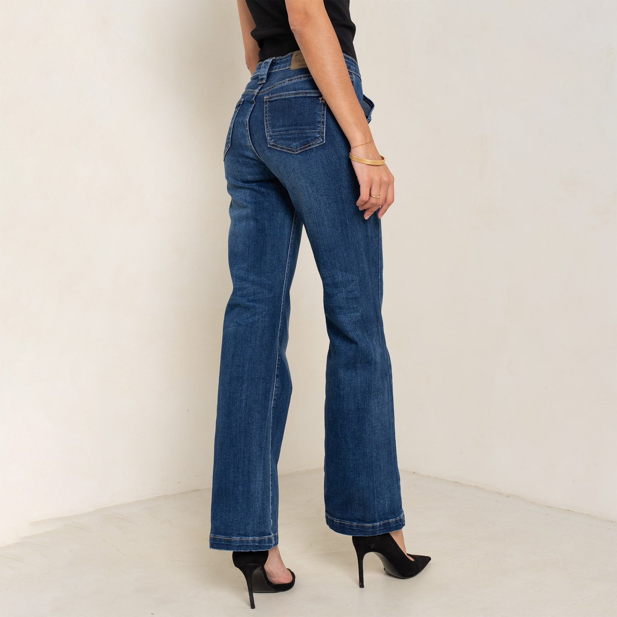 Jean bleu fonce,Jeans Coupe Large avec Grande Poche - Jean Femme - Place du jour
