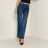 Jean bleu fonce,Jeans Coupe Large avec Grande Poche - Jean Femme - Place du jour