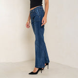 Jean bleu fonce,Jeans Coupe Large avec Grande Poche - Jean Femme - Place du jour