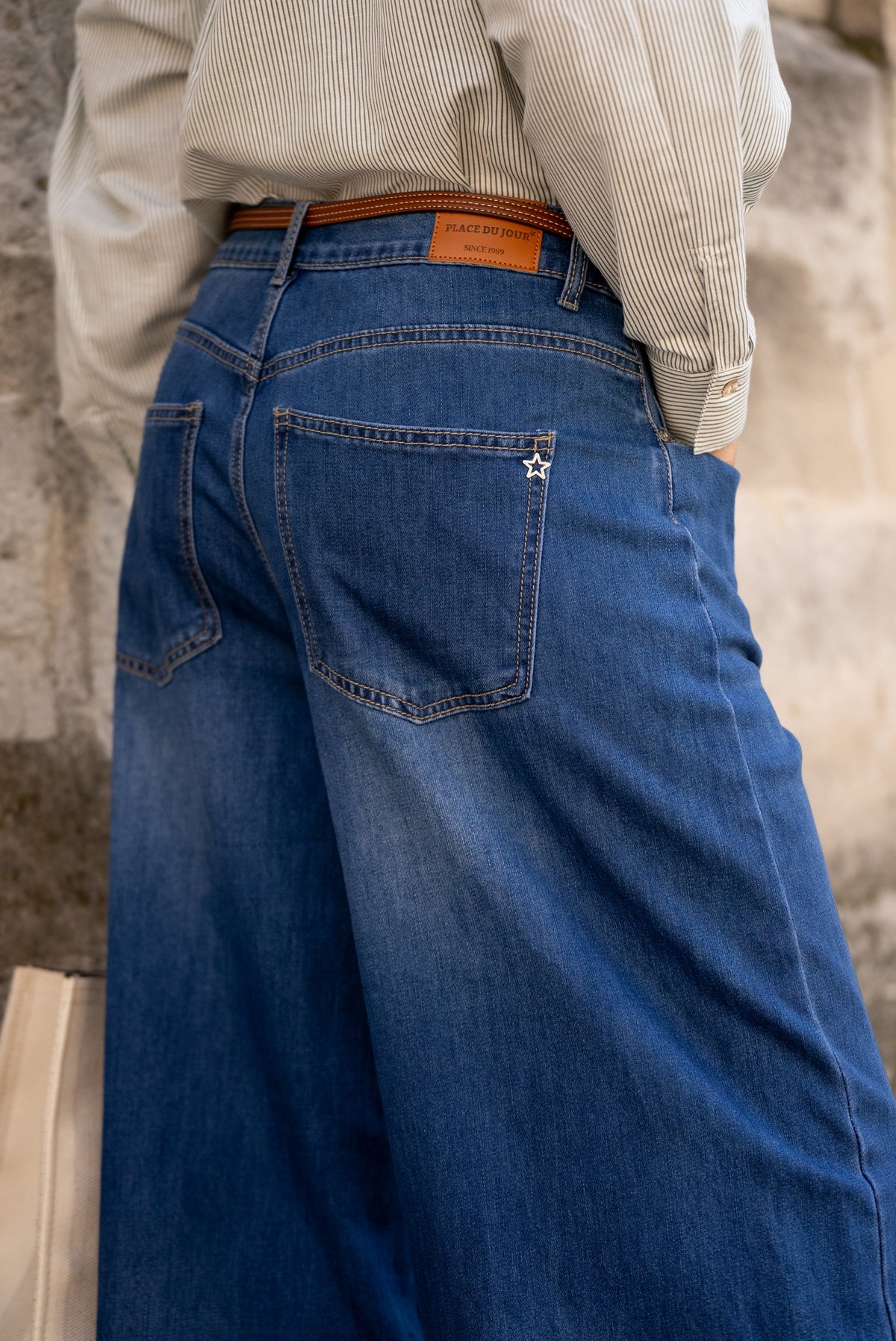 Jean bleu fonce,Jean Bleu Fonce Taille Haute Evasé - Jean Femme - Place du jour