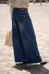 Jean bleu fonce,Jean Bleu Fonce Taille Haute Evasé - Jean Femme - Place du jour