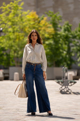 Jean bleu fonce,Jean Bleu Fonce Taille Haute Evasé - Jean Femme - Place du jour