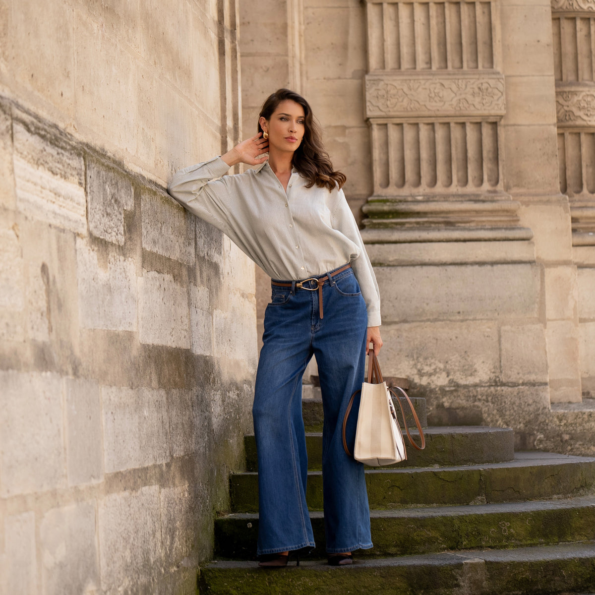 Jean bleu fonce,Jean Bleu Fonce Taille Haute Evasé - Jean Femme - Place du jour