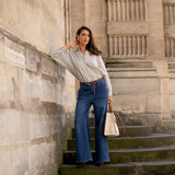 Jean bleu fonce,Jean Bleu Fonce Taille Haute Evasé - Jean Femme - Place du jour