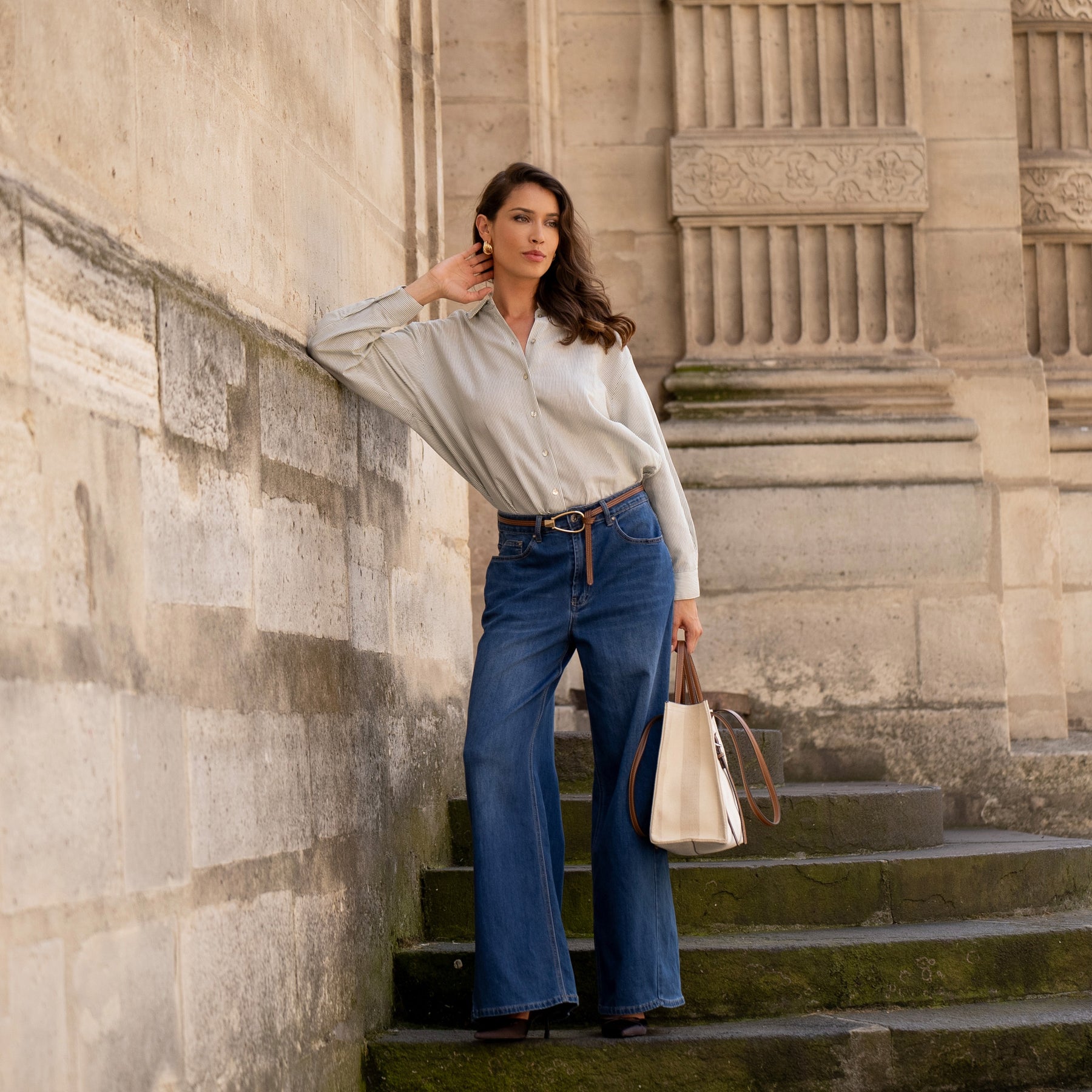 Jean bleu fonce,Jean Bleu Fonce Taille Haute Evasé - Jean Femme - Place du jour