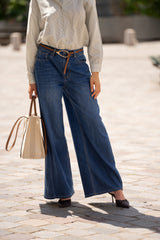 Jean bleu fonce,Jean Bleu Fonce Taille Haute Evasé - Jean Femme - Place du jour