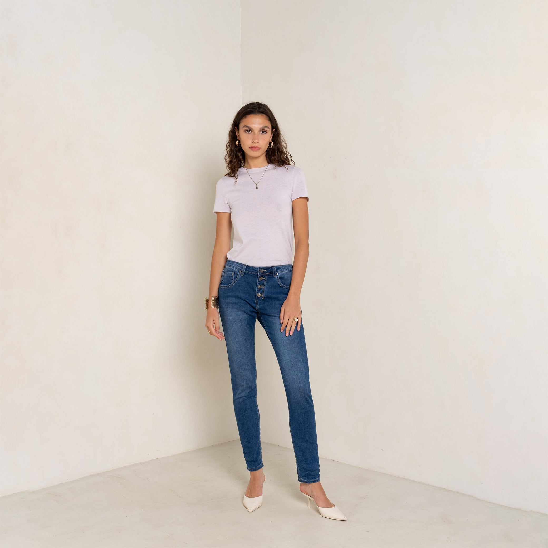 Color:Jean bleu medium,Jean Stretch Joggjean Taille Haute - Jean Femme - Place du jour