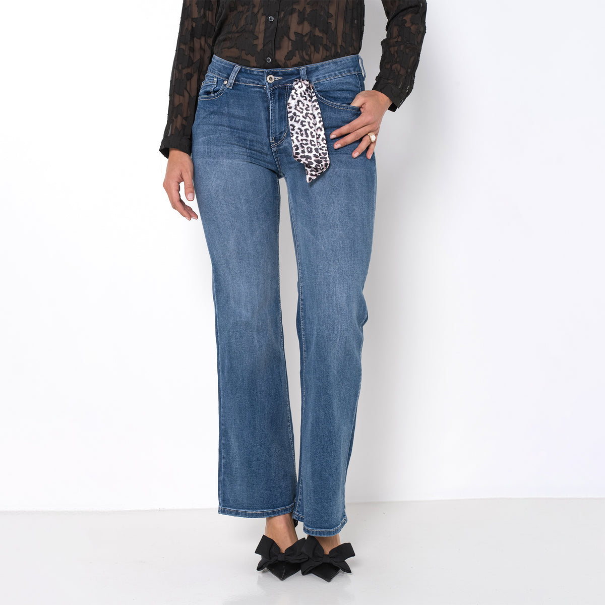 Jean bleu,Jean Coupe Droite Taille Haute Zip - Jean Femme - Place du jour