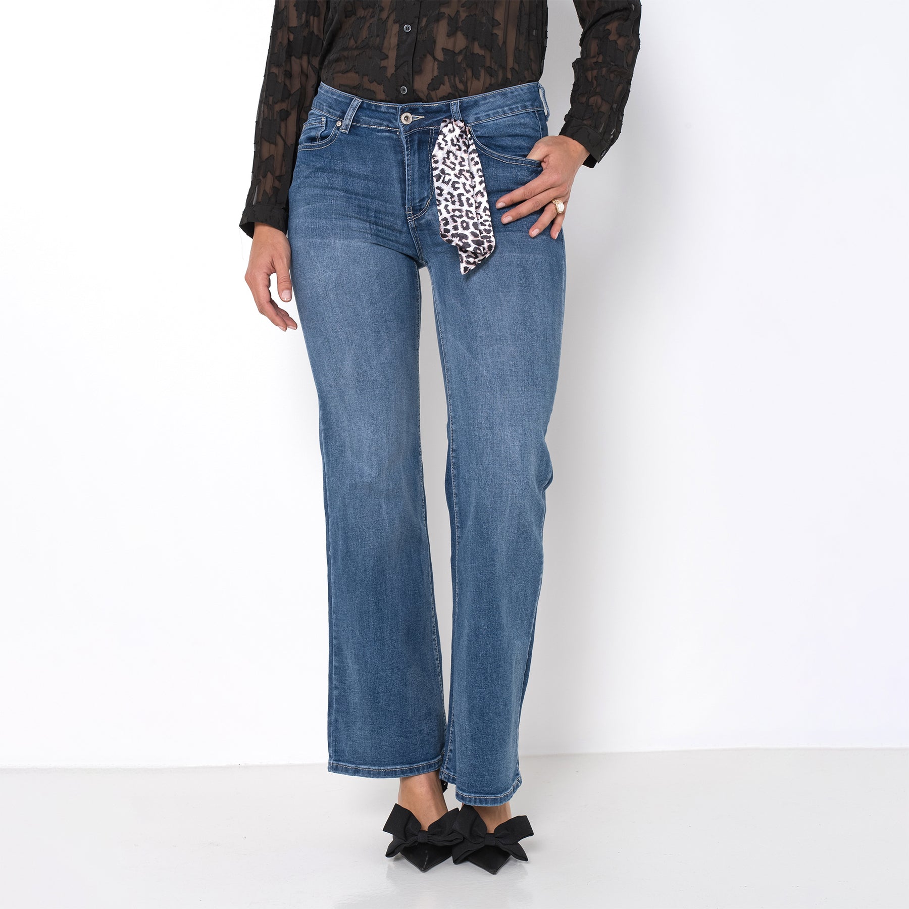 Jean bleu,Jean Coupe Droite Taille Haute Zip - Jean Femme - Place du jour