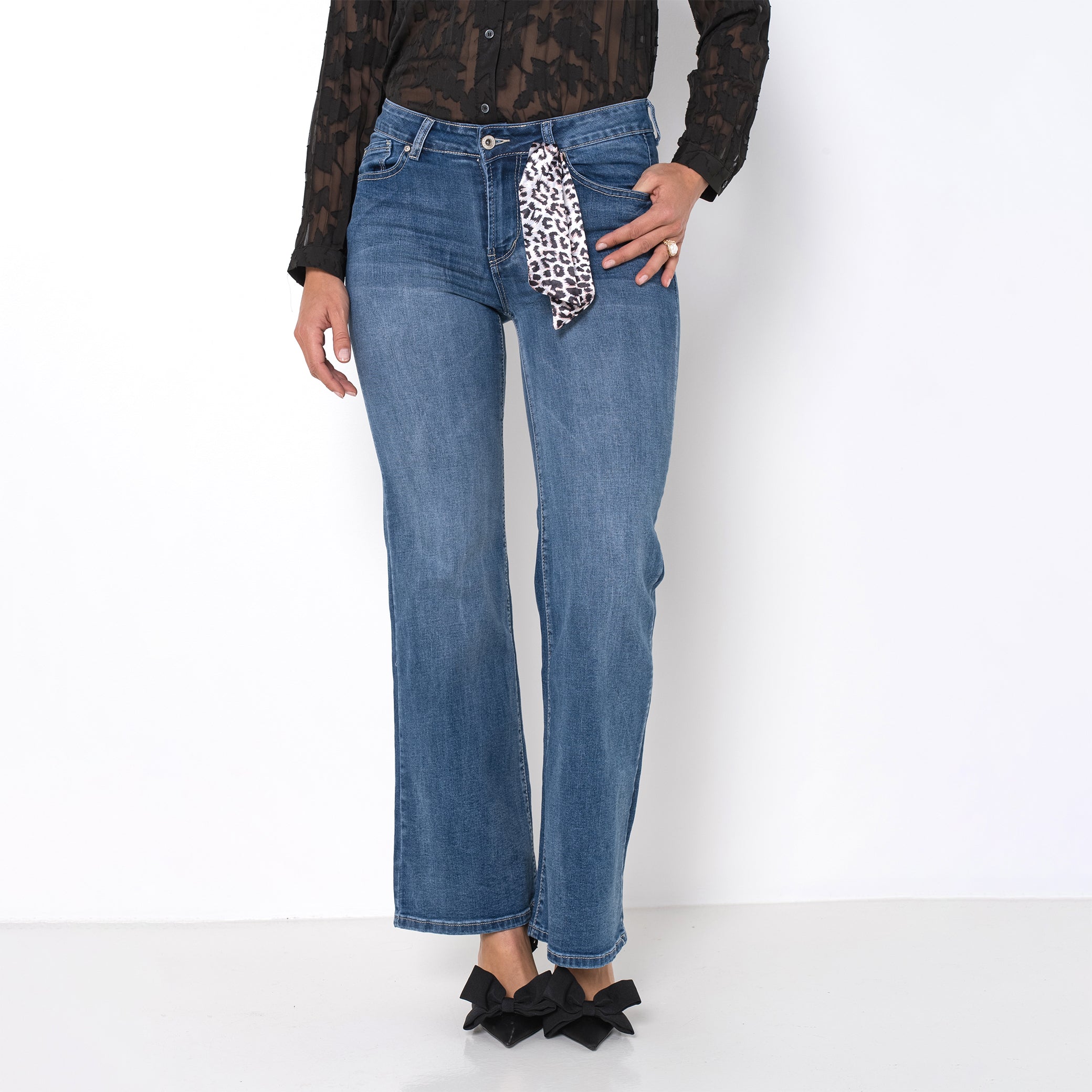 Jean bleu,Jean Coupe Droite Taille Haute Zip - Jean Femme - Place du jour