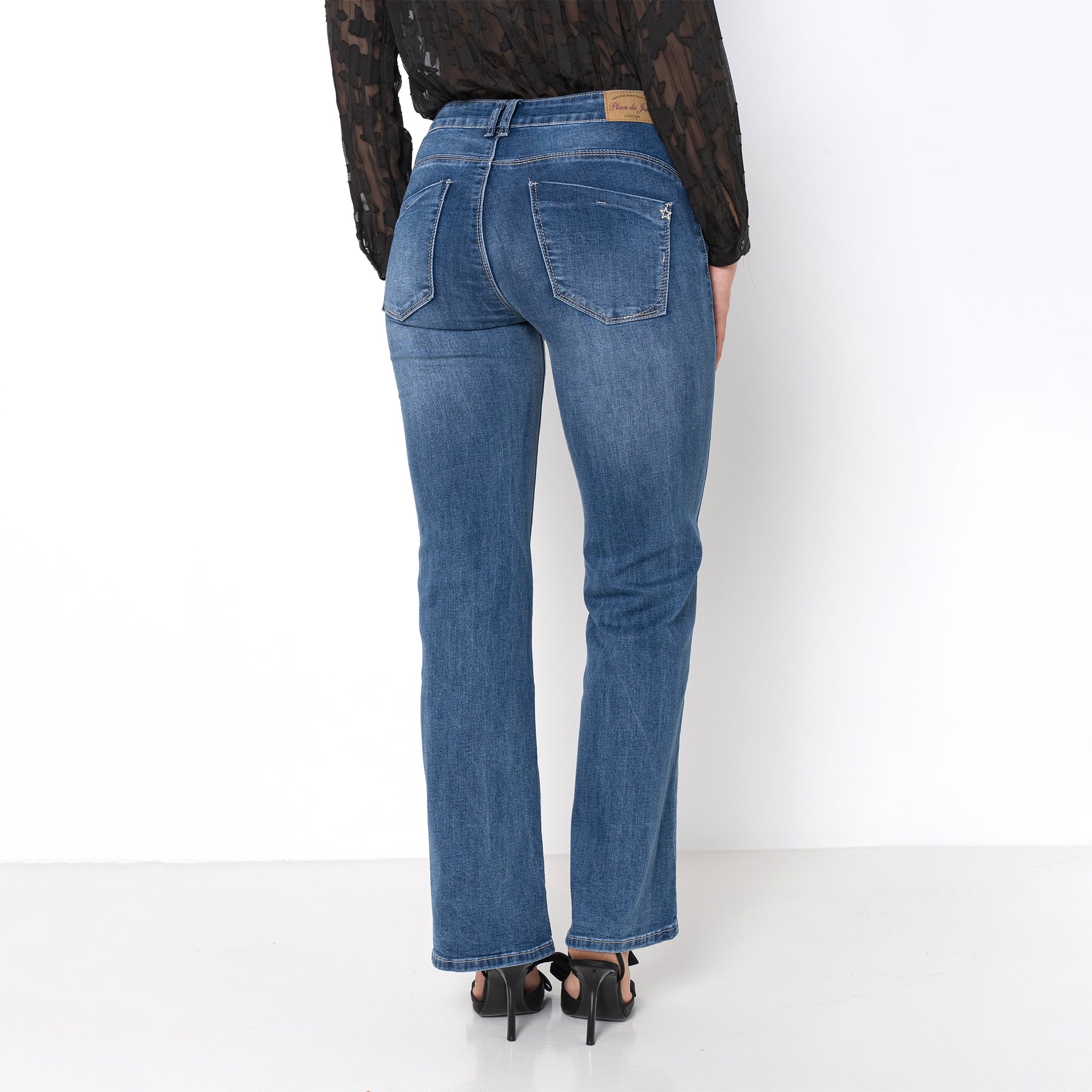 Jean bleu,Jean Coupe Droite Taille Haute Zip - Jean Femme - Place du jour