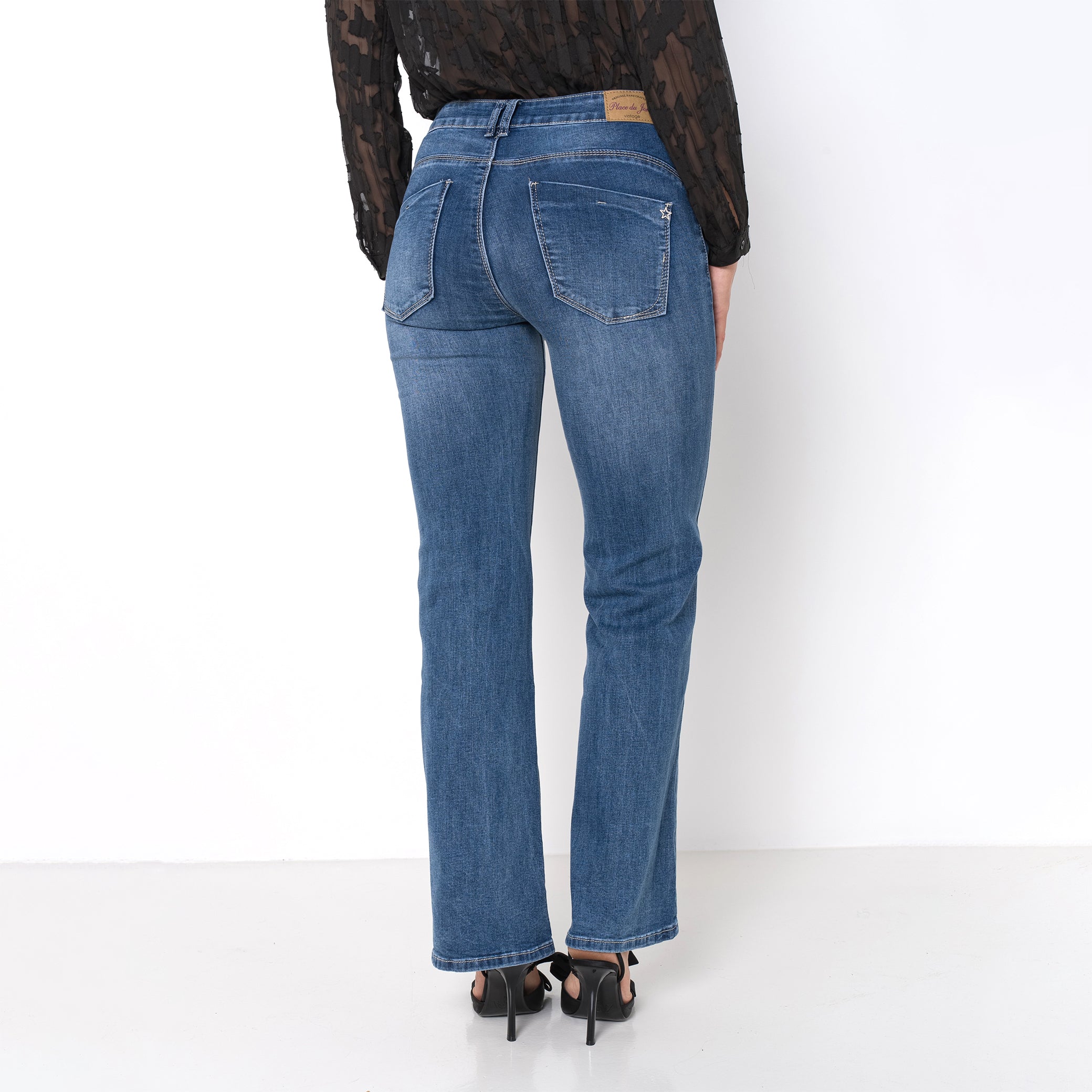 Jean bleu,Jean Coupe Droite Taille Haute Zip - Jean Femme - Place du jour