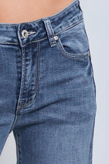 Jean bleu,Jean Coupe Droite Taille Haute Zip - Jean Femme - Place du jour