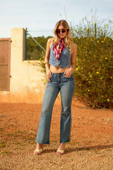 Jean bleu,Jean Coupe Droite Taille Haute Zip - Jean Femme - Place du jour