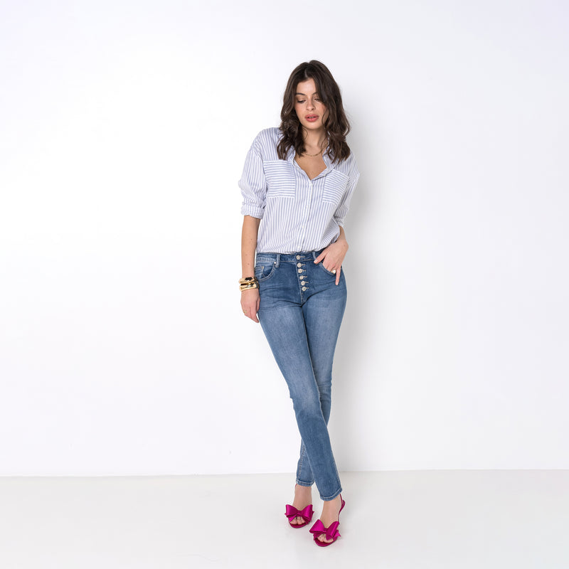 Jean Boyfriend à Boutons Fantaisies Argentés