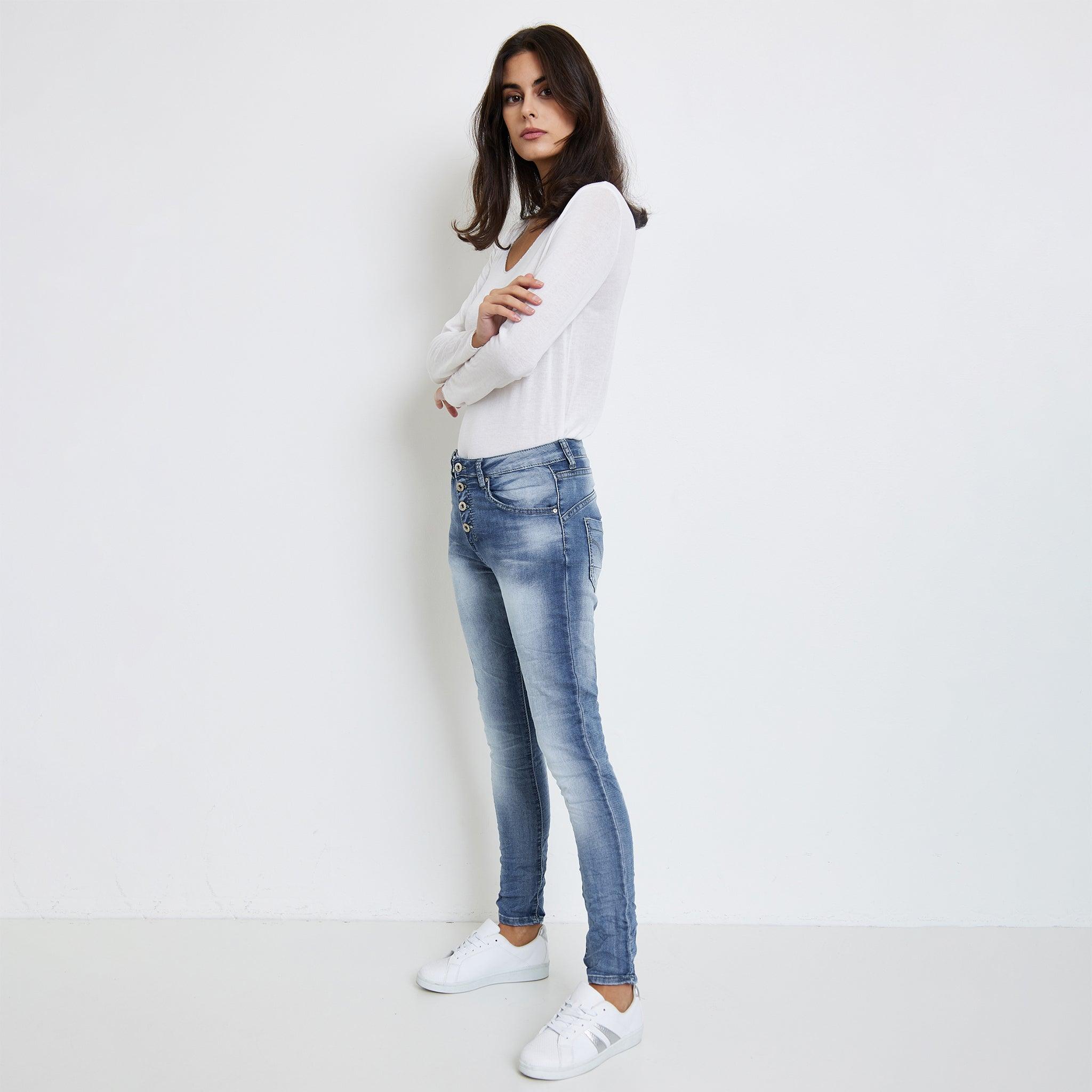 Jean bleu ,Jean Stretch Joggjean Taille Haute - Jean Femme - Place du jour