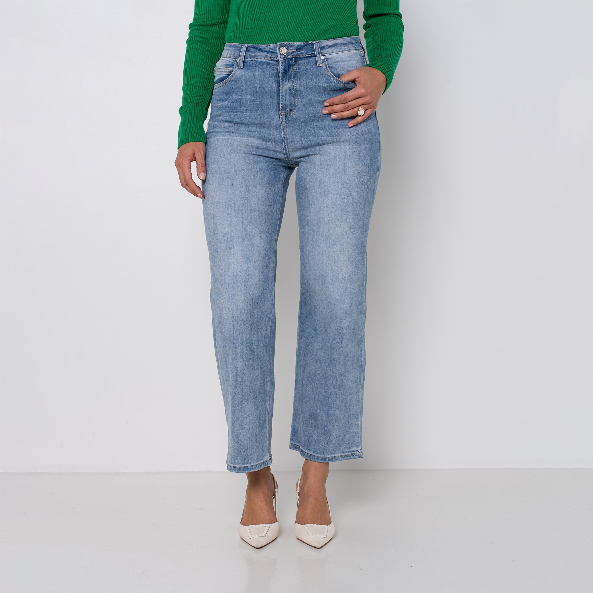 Jean bleu clair,Jean Bleu Coupe droite Taille Haute - Jean Femme - Place du jour
