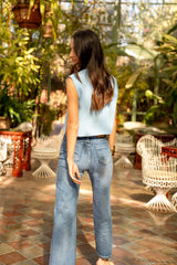 Jean bleu,Jean Bleu Coupe droite Taille Haute - Jean Femme - Place du jour