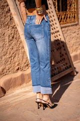 Jean bleu,Jean Alicia coupe droite avec un revers - Jean femme - Place du jour