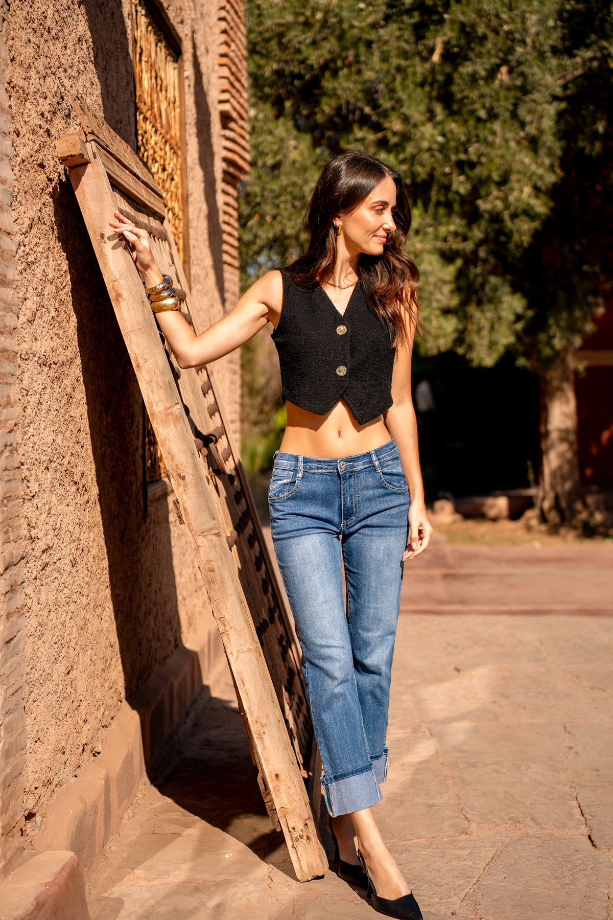 Jean bleu,Jean Alicia coupe droite avec un revers - Jean femme - Place du jour