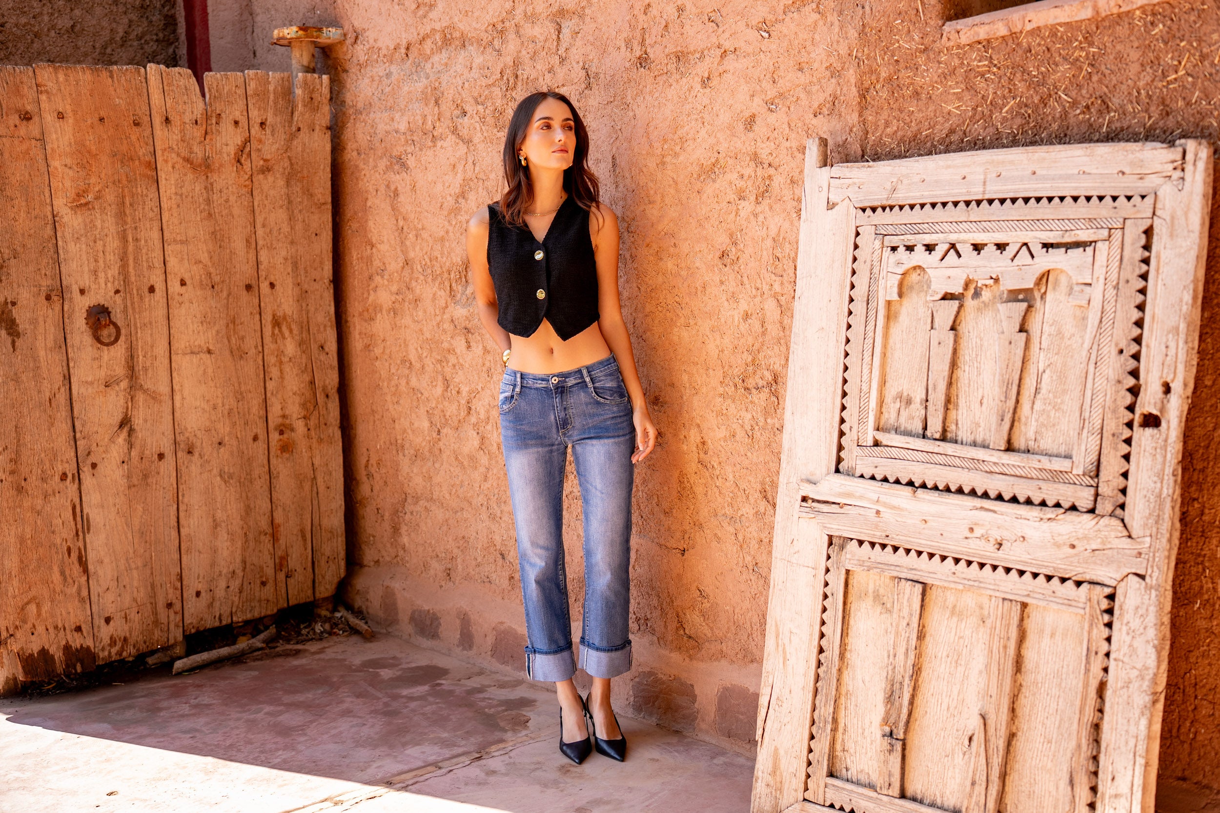 Jean bleu,Jean Alicia coupe droite avec un revers - Jean femme - Place du jour