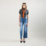 Jean bleu, Jean Droit Broderie Marguerite - Jean Femme - Place du Jour