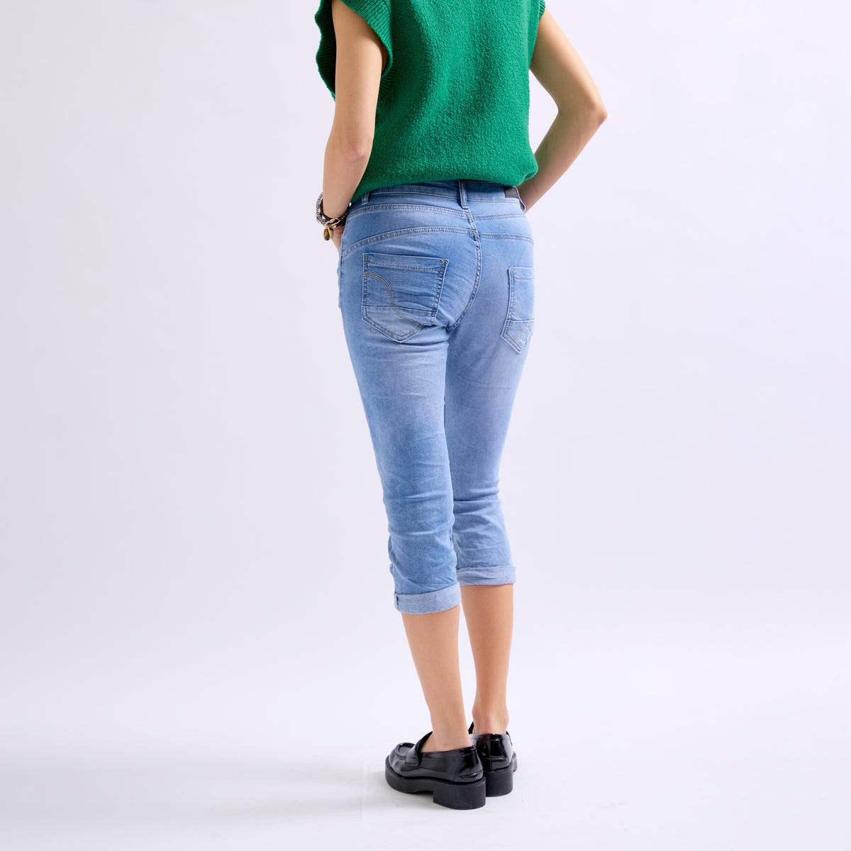 Jean bleu clair,Pantacourt en JoggJeans à Boutons - Femme - Place du jour