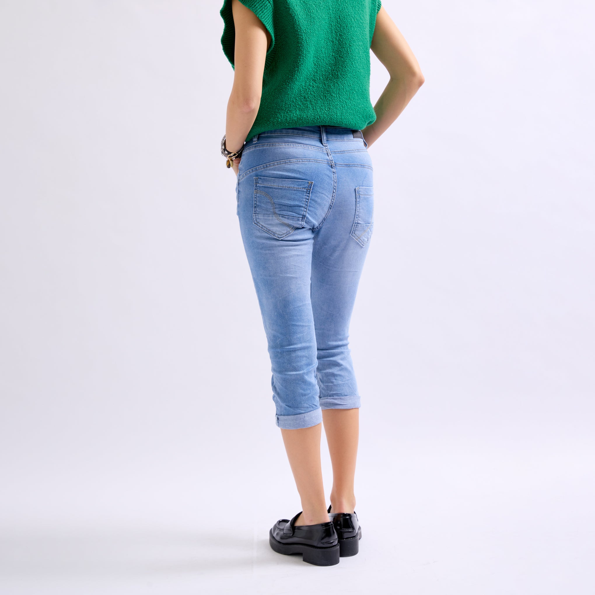 Jean bleu clair,Pantacourt en JoggJeans à Boutons - Femme - Place du jour