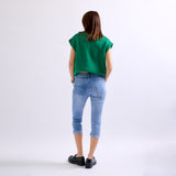 Jean bleu clair,Pantacourt en JoggJeans à Boutons - Femme - Place du jour