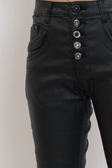 Noir,Boyfriend simili cuir boutons fantaisies - Jean femme - Place du jour