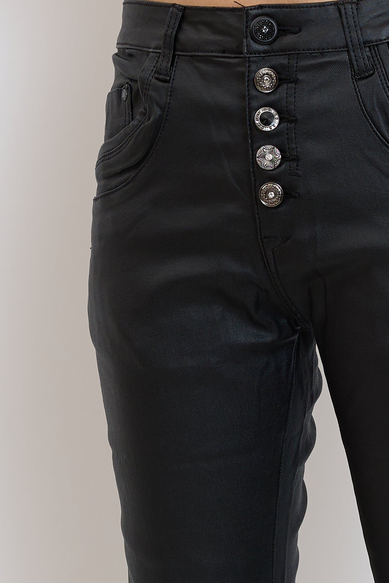 Noir,Boyfriend simili cuir boutons fantaisies - Jean femme - Place du jour