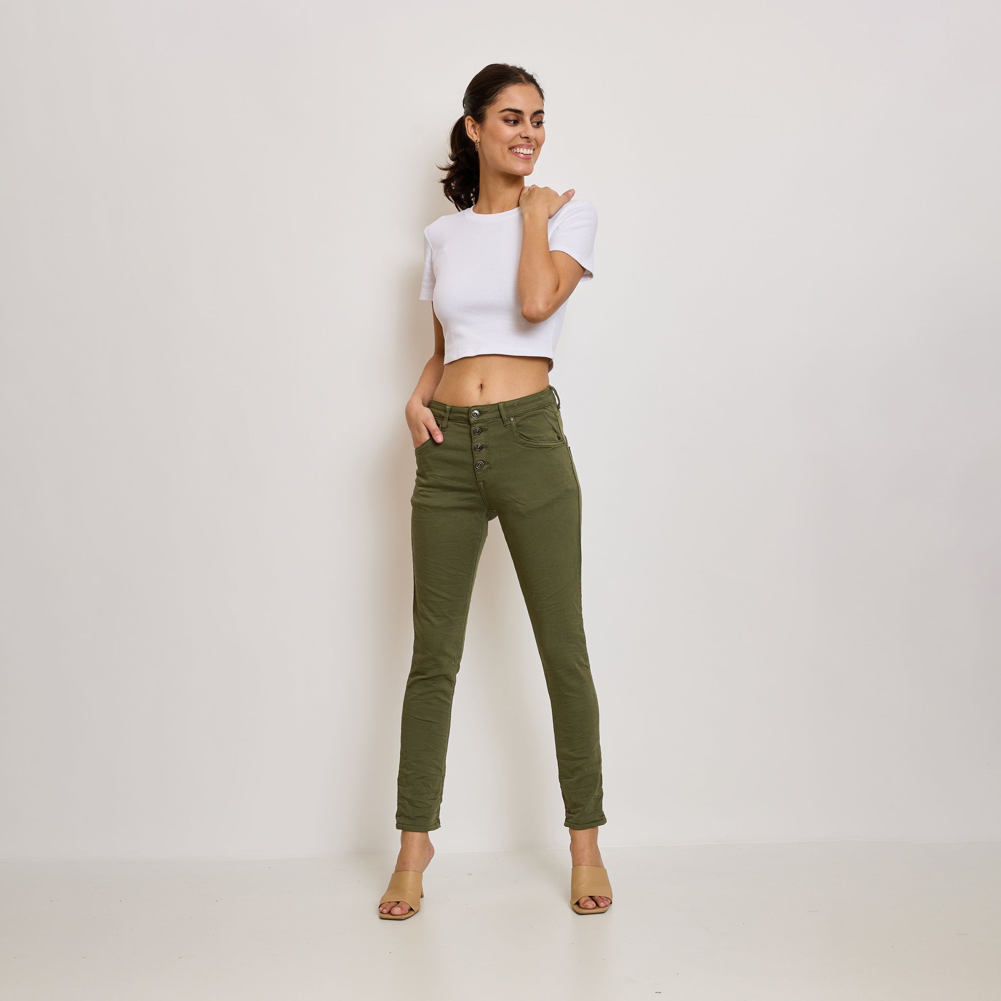 Pantalon Boyfriend Stretch Couleur