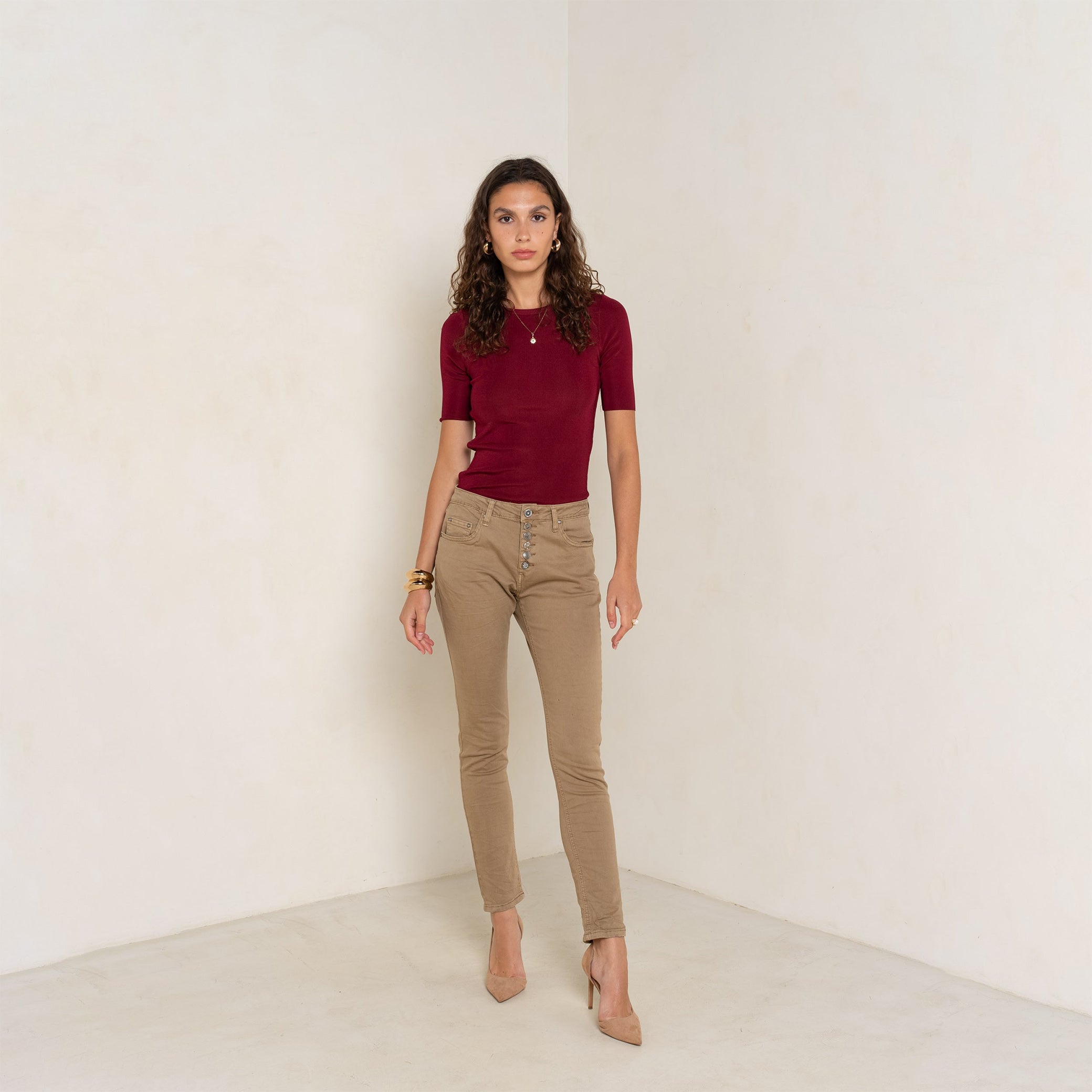 Pantalon Boyfriend à Boutons Fantaisies Argentés