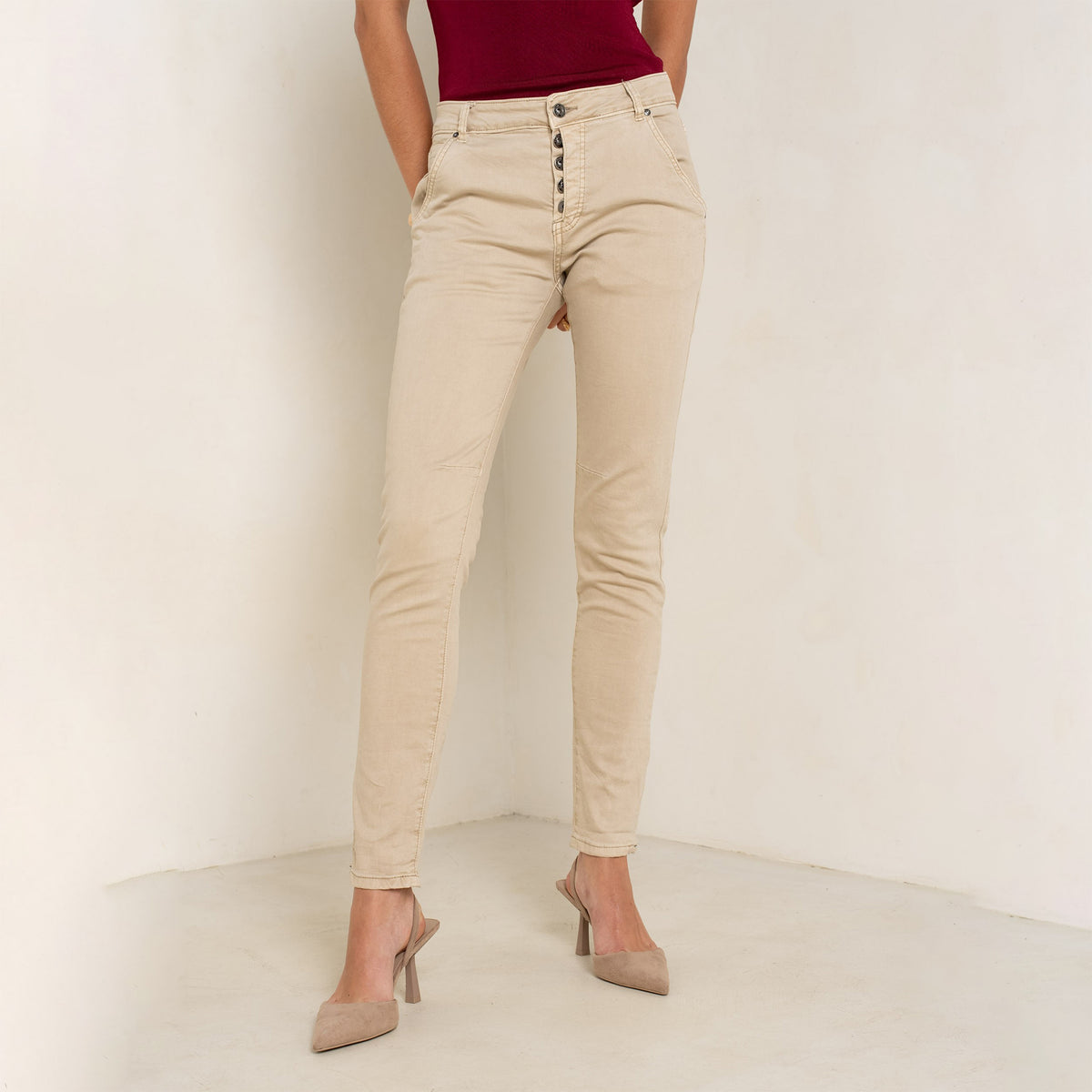 Beige fonce,Boyfriend Numéro 68 Revers Dorés - Pantalon Couleurs Femme - Place du jour
