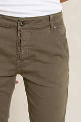 Kaki fonce,Boyfriend Numéro 68 Revers Dorés - Pantalon Couleurs Femme - Place du jour