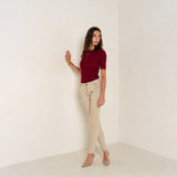 Beige fonce,Boyfriend Numéro 68 Revers Dorés - Pantalon Couleurs Femme - Place du jour