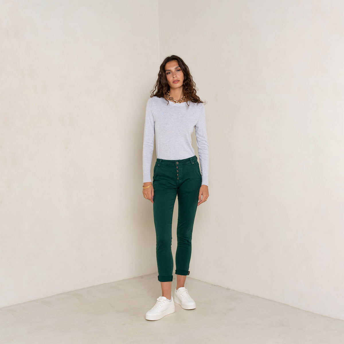 Vert fonce,Boyfriend Numéro 68 Revers Dorés - Pantalon Couleurs Femme - Place du jour